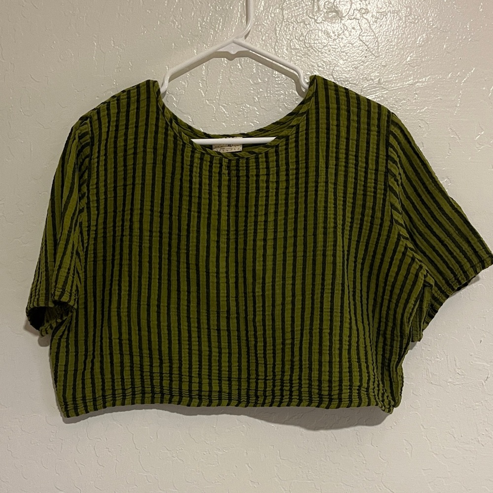 Olive Striped Women's Crop Top